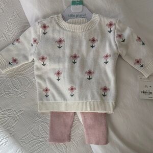 Little Planet Kids Floral Sweater Matching Set - White and Pink